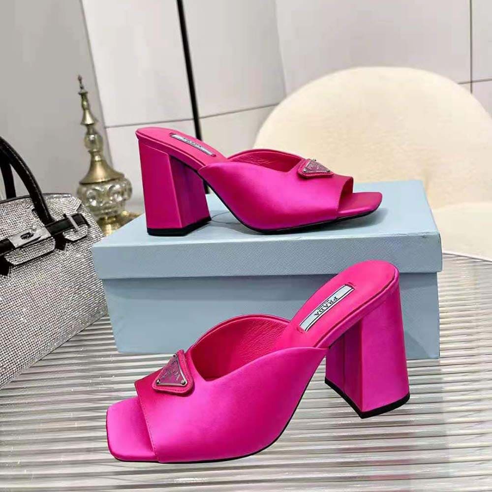 GUỐC Prada Women High-Heeled Satin Slides-Rose