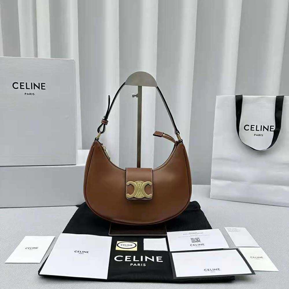 TÚI Celine Women Ava Triomphe Soft Bag in Smooth Calfskin-Brown