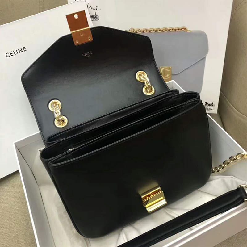 TÚI Celine Women Medium C Bag in Shiny Calfskin-Black