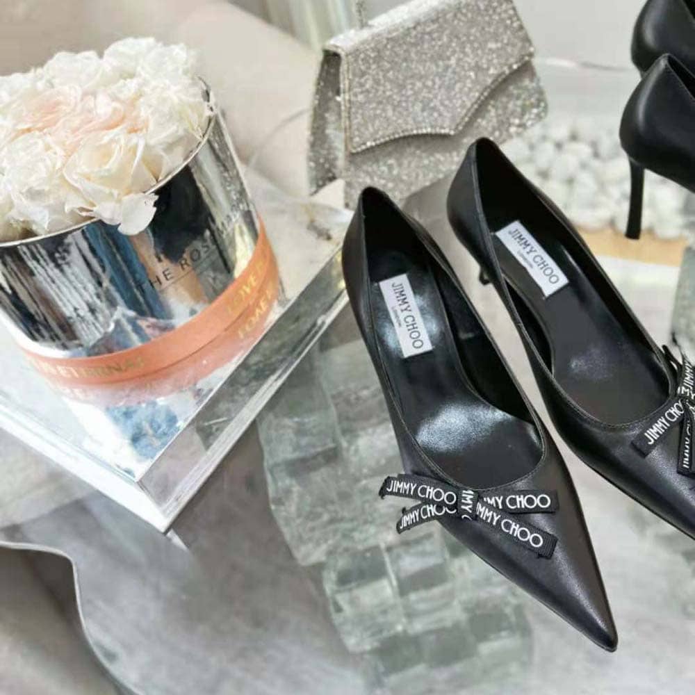 GIÀY Jimmy Choo Women Romy 85 Black Nappa Leather Pumps with Jimmy Choo Bow