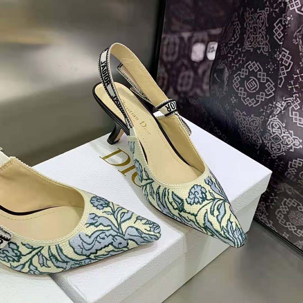 GIÀY Dior Women J’Adior Slingback Pump Duck Blue Dior Brocart Embroidered Cotton