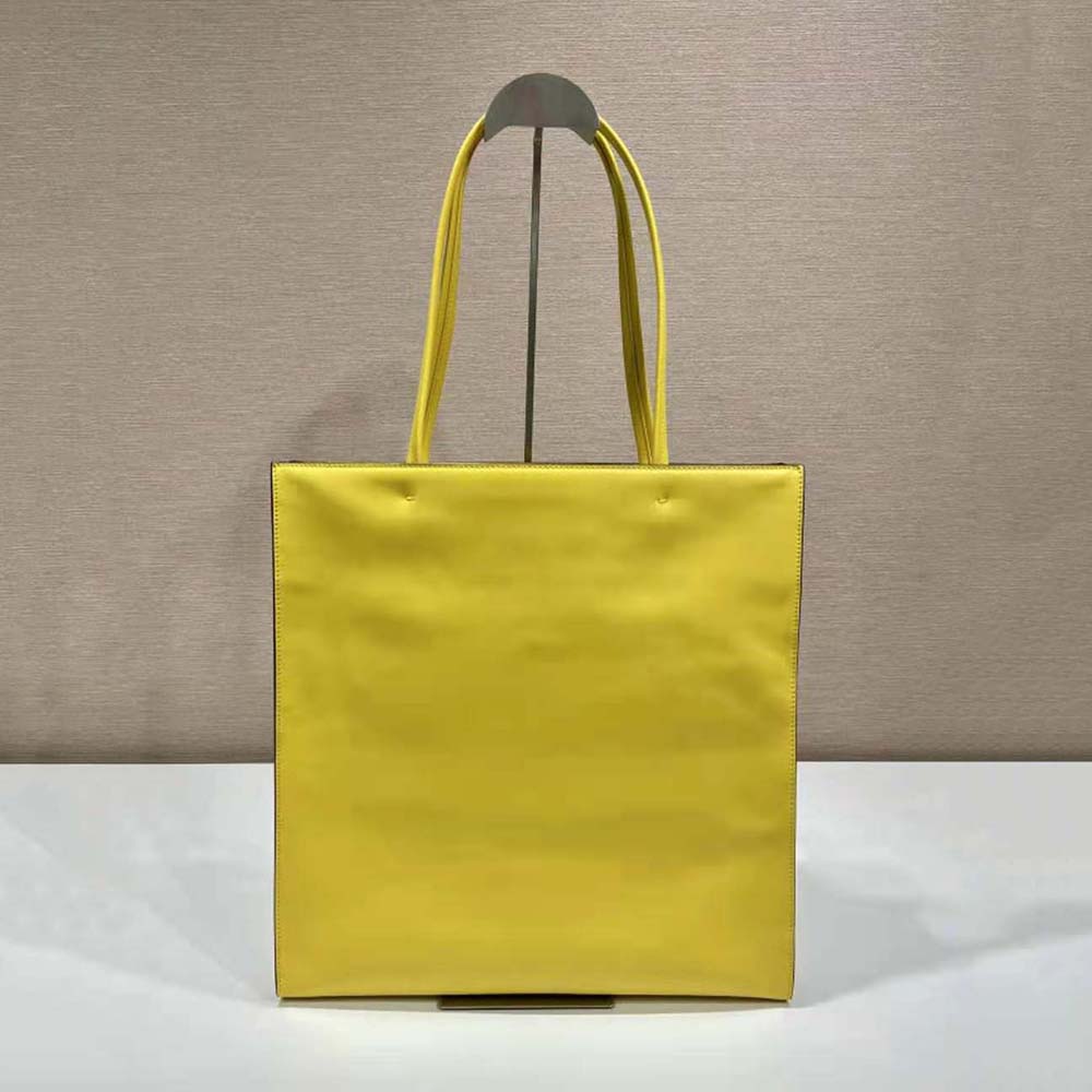 TÚI Prada Women Leather Tote Bag with Embossed Triangle Logo-Yellow