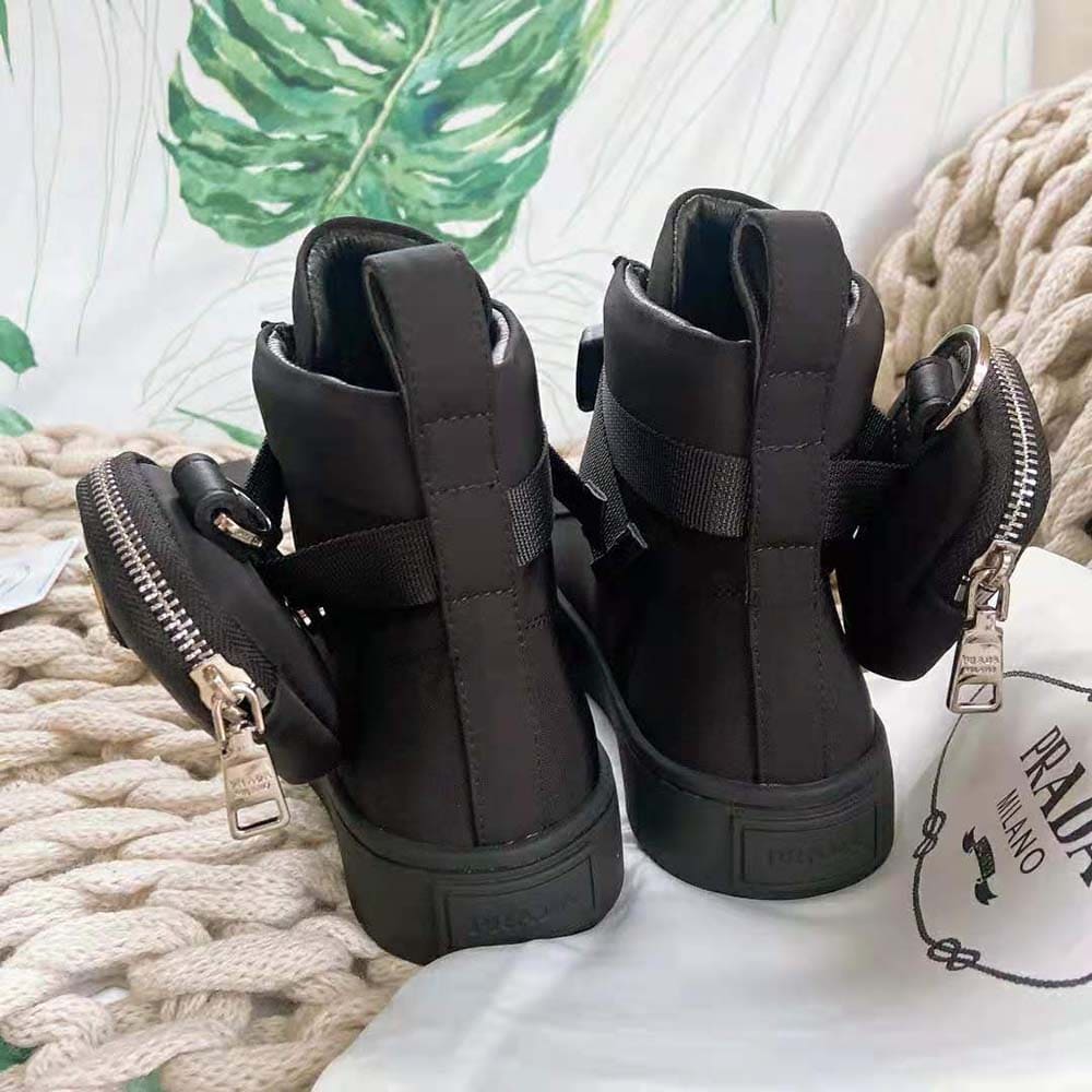GIÀY Prada Unisex Wheel Re-Nylon High-top Sneakers-Black