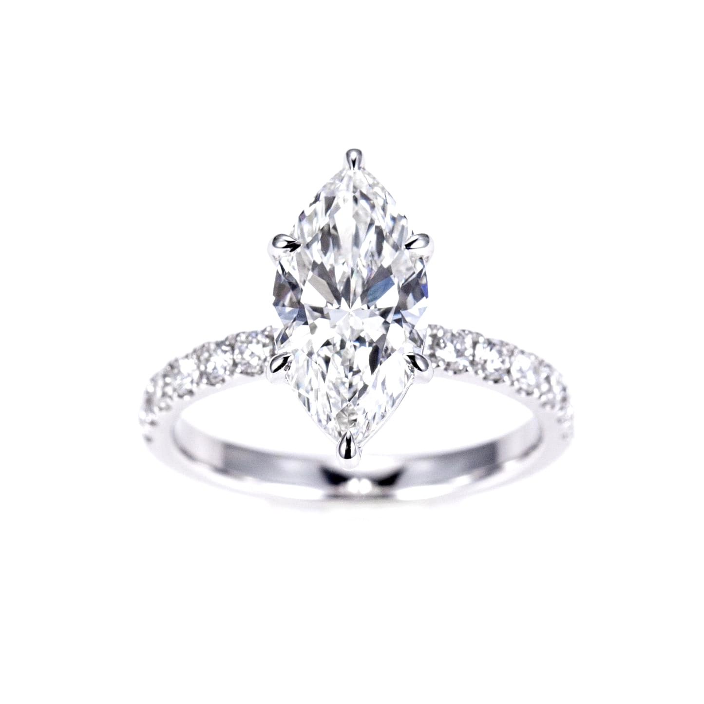 Nhẫn kim cương đơn hình Marquise 3.09CT vàng trắng 18K