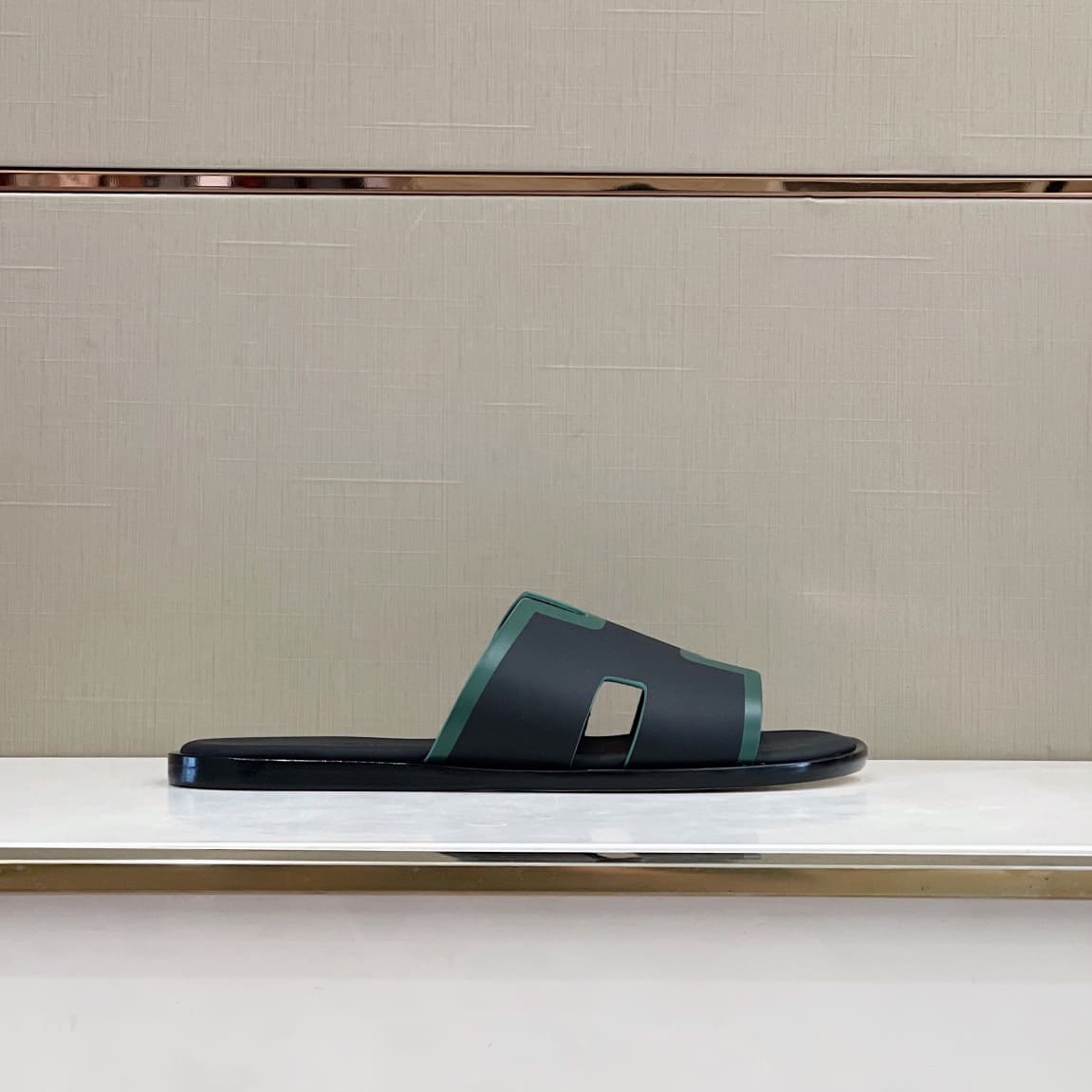 DÉP HERMES IZMIR BLACK GREEN LINE SANDAL AAA