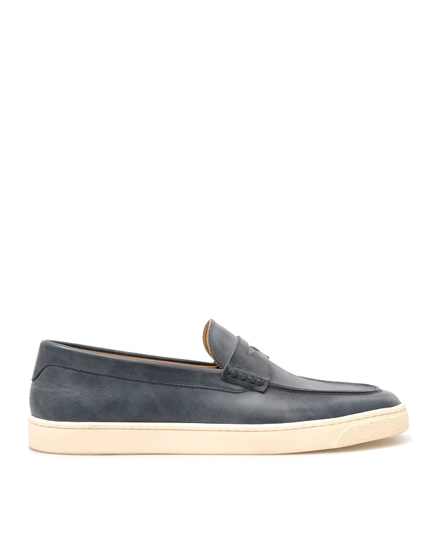 GIÀY BRUNELLO CUCINELLI BLUE LEATHER SLIPPERS
