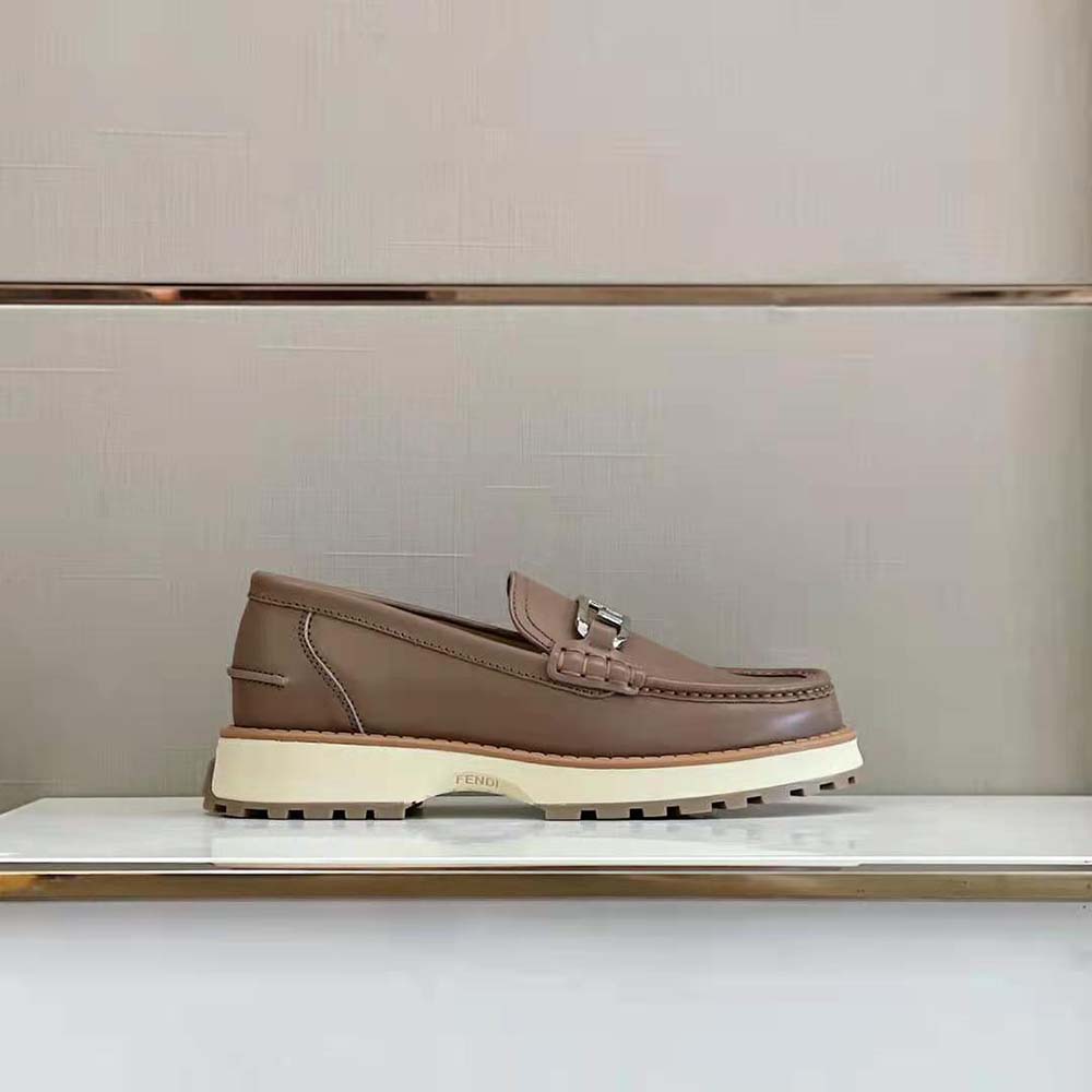 GIÀY Fendi O’Lock Loafers Brown Leather