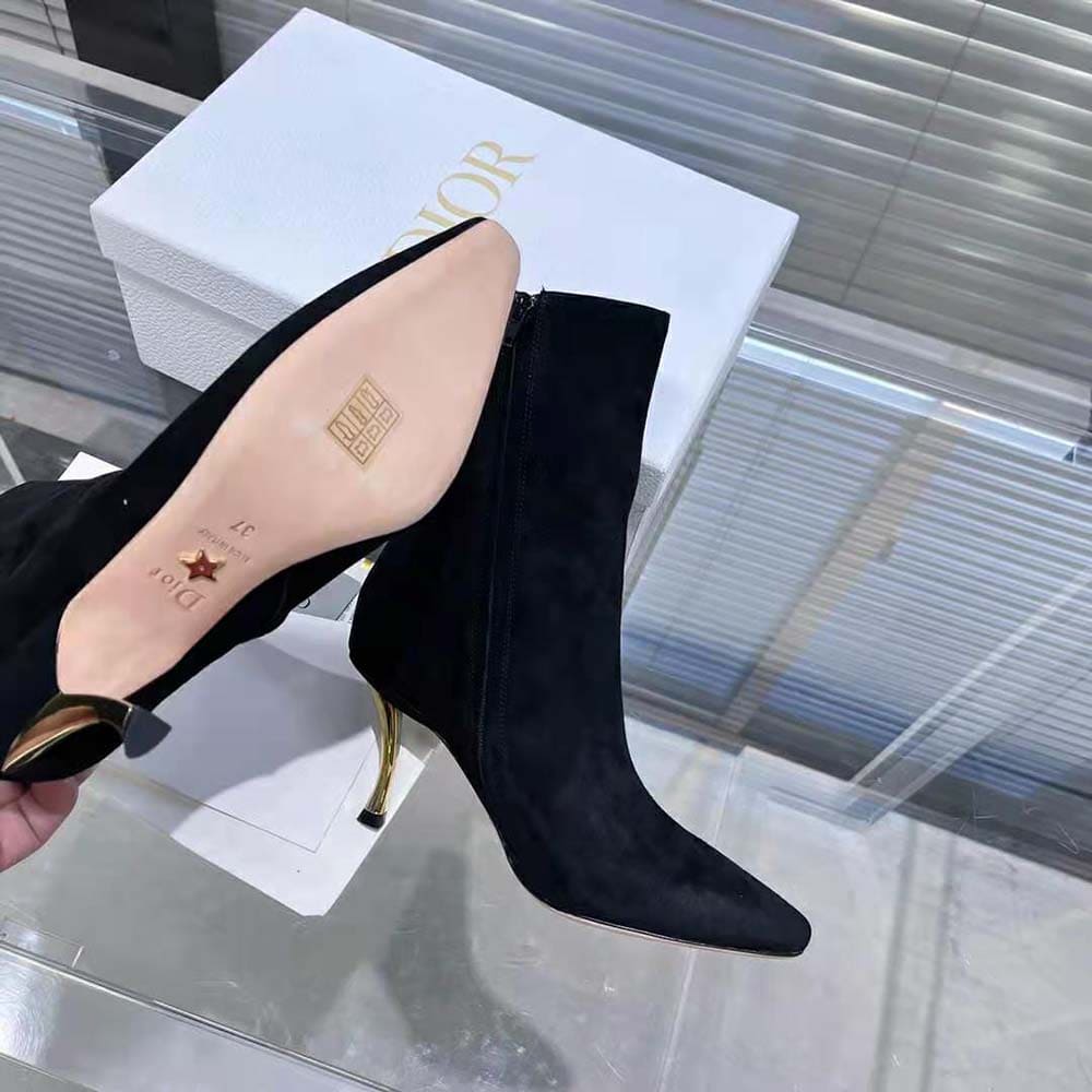 GIÀY Dior Women D-Fame Heeled Ankle Boot Black Suede Calfskin