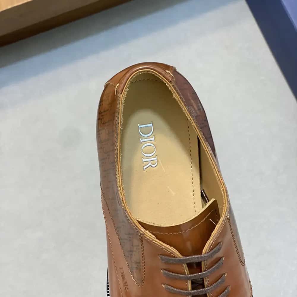 GIÀY DIOR Timeless Derby Shoe Brown Calfskin with Dior Oblique Gradient Patina