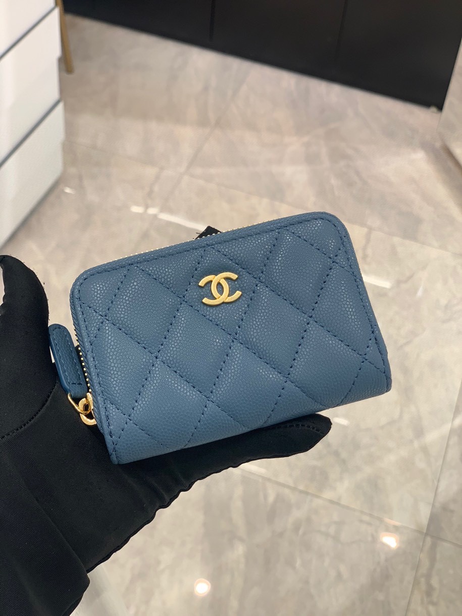 VÍ CHANEL Caviar Blue xanh blue da HAAS