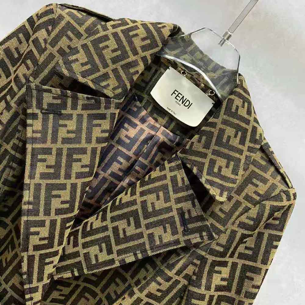 ÁO Fendi Women Overcoat Brown Canvas Trench Coat