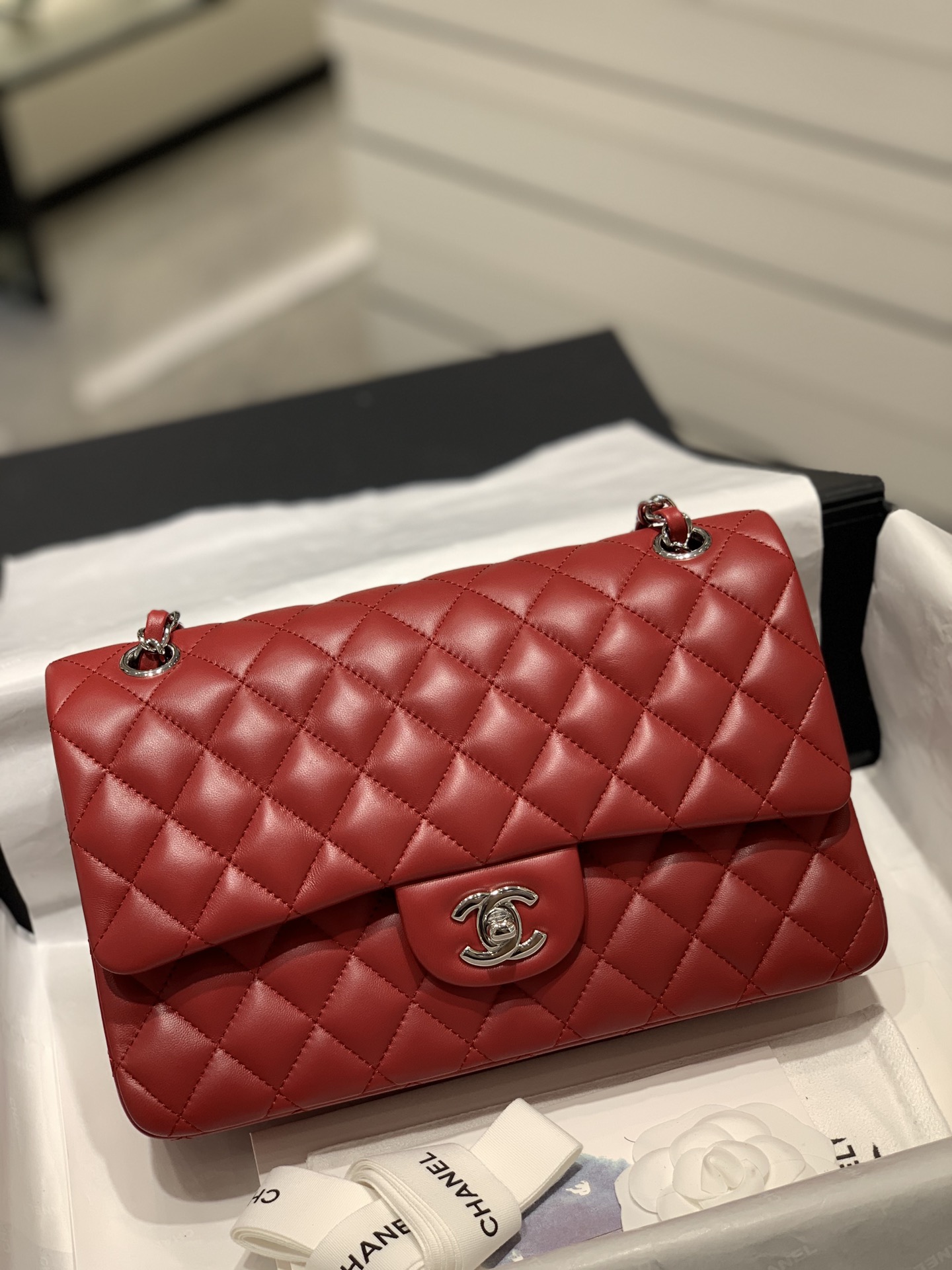 TÚI CHANEL CF 25 LAMBSKIN BODIN JOYEUX RED DA HAAS