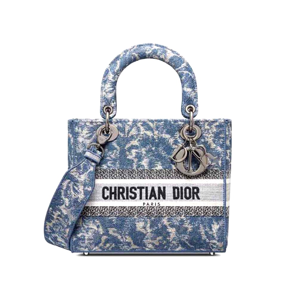TÚI Christian Dior Lady D-Lite Bag Blue Dior Brocart Denim-Effect Embroidery
