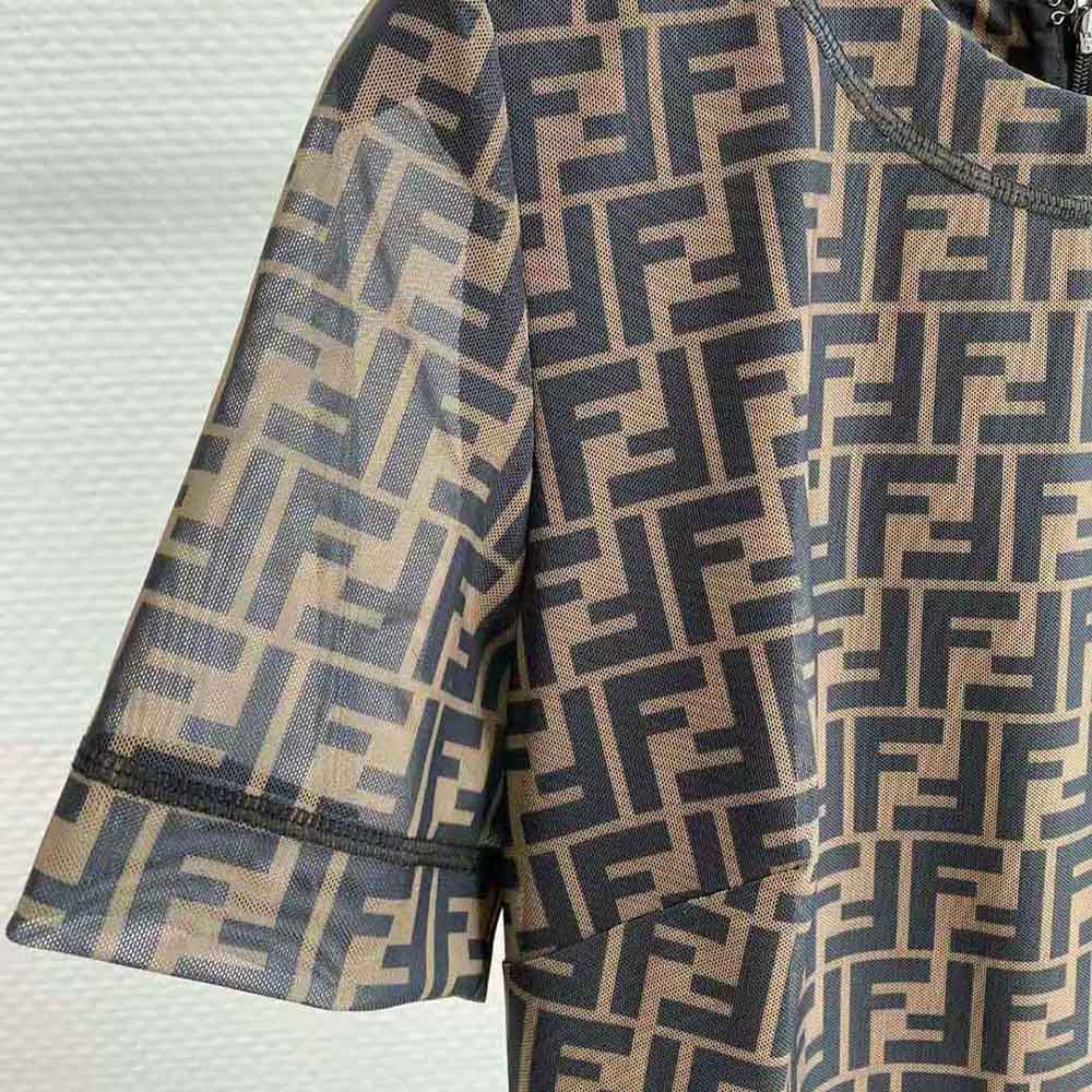 Váy Fendi Brown Micro Mesh Dress with Pared-Down Silhouette
