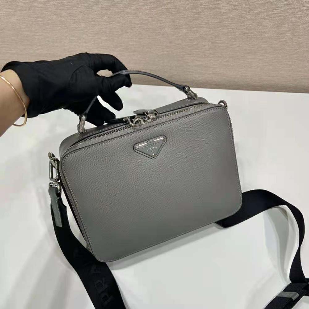 TÚI Prada Men Brique Saffiano Leather Bag-Gray