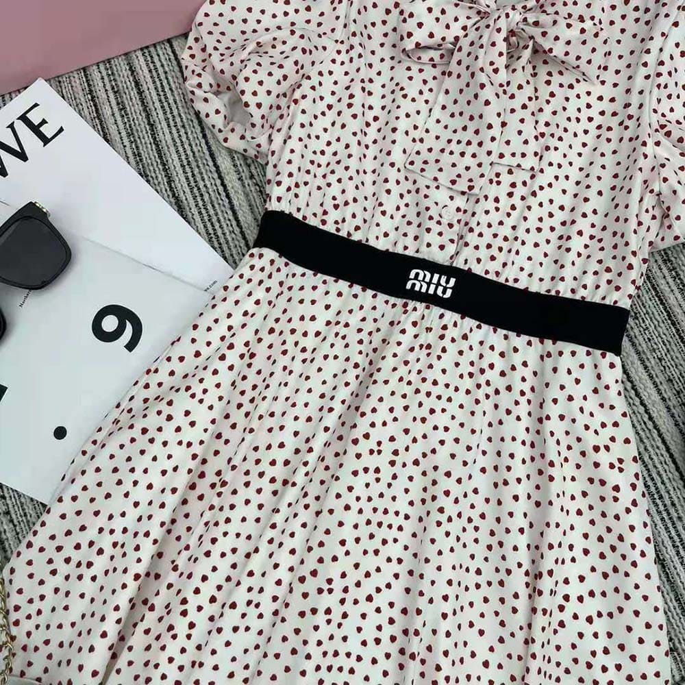 VÁY Miu Miu Women Crepe De Chine Mini-Dress with Heart Print