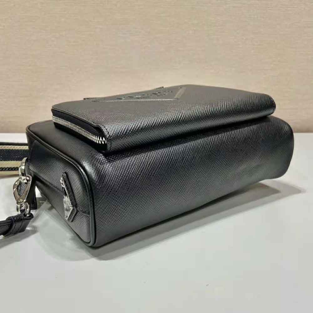 TÚI Prada Men Saffiano Leather Shoulder Bag With Iconic Prada Material-Black