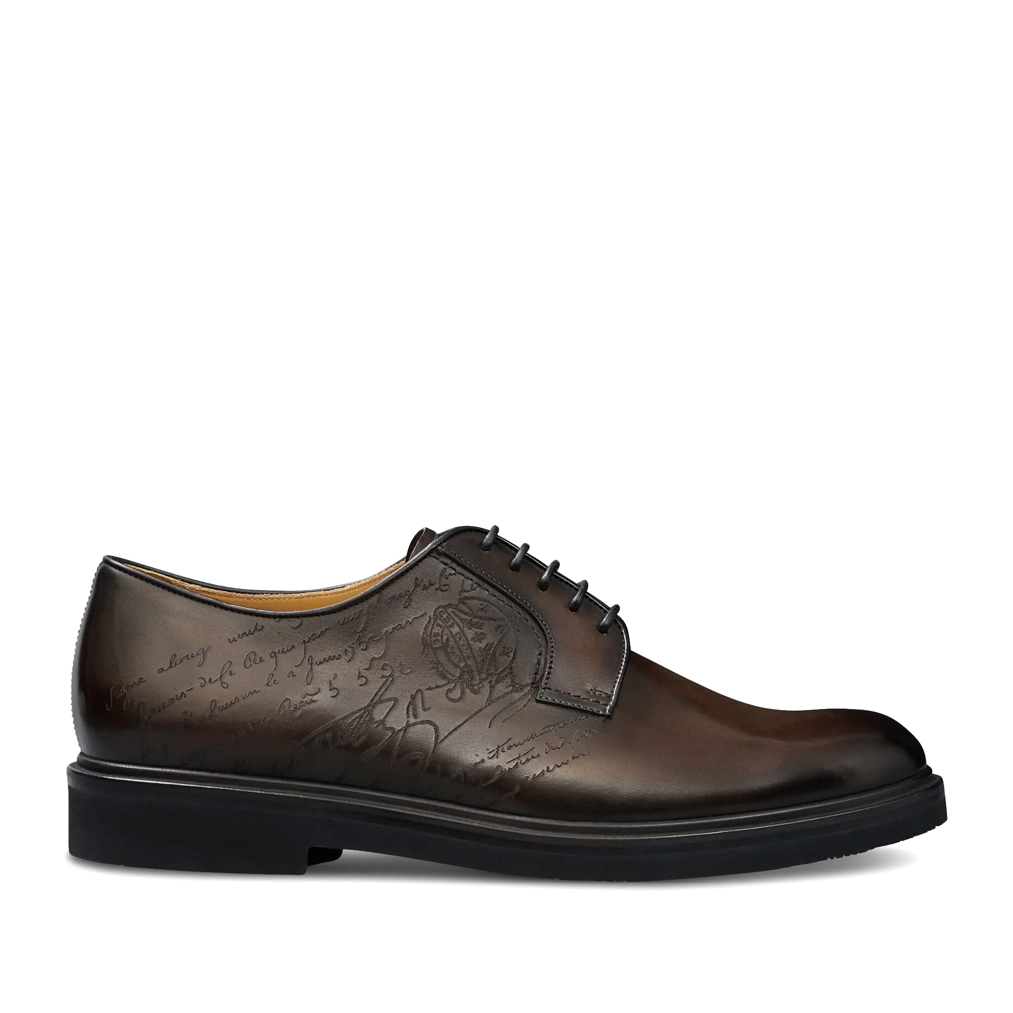 GIÀY BERLUTI Aplomb Bergamo Scritto Leather Derby Ice Black