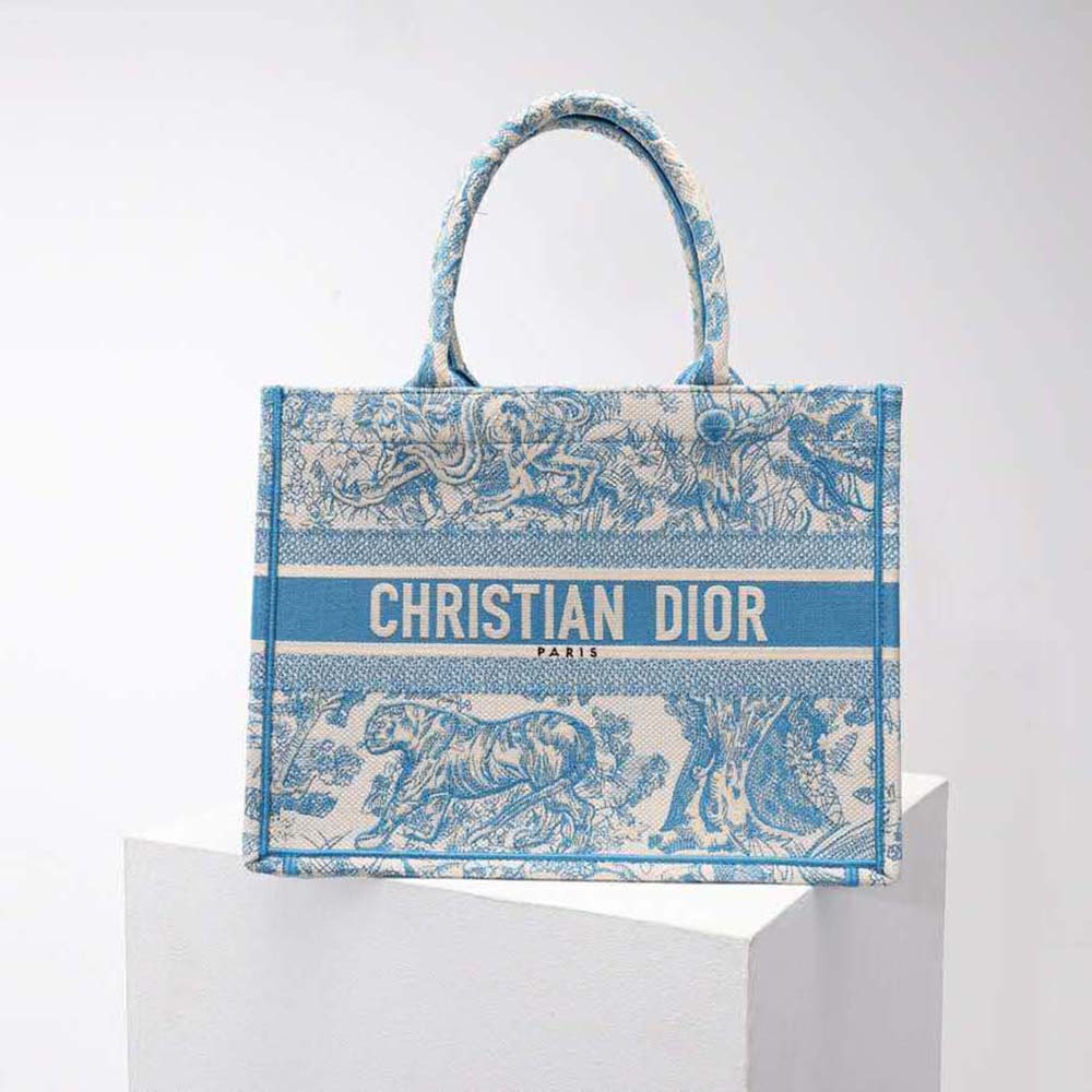 TÚI Dior Women Small Dior Book Tote Cornflower Blue Toile de Jouy Embroidery