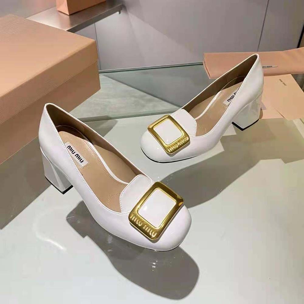 GIÀY Miu Miu Women Patent Leather Pumps in 65 mm Heel Height-White
