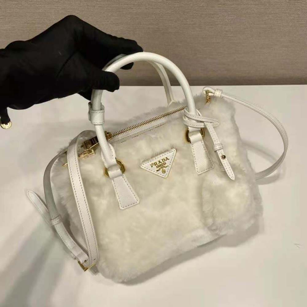 TÚI Prada Women Prada Galleria Shearling Mini-Bag-White