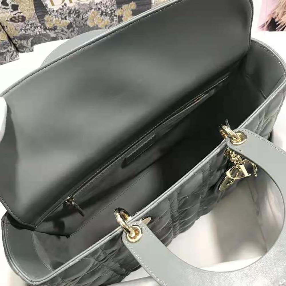 TÚI Dior Women Large Lady Dior Bag Gray Cannage Lambskin