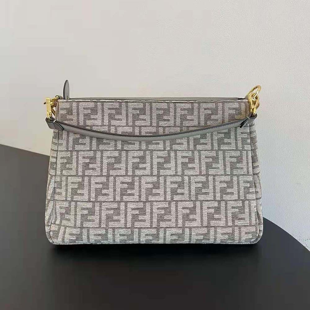 TÚI FENDI Women O’Lock Zipper Dove Gray Tapestry Fabric Bag