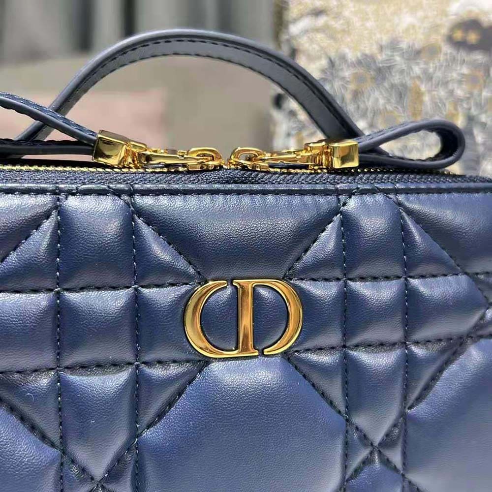 TÚI Dior Women Caro Box Bag with Chain Royal Blue Quilted Macrocannage Calfskin Top Quality