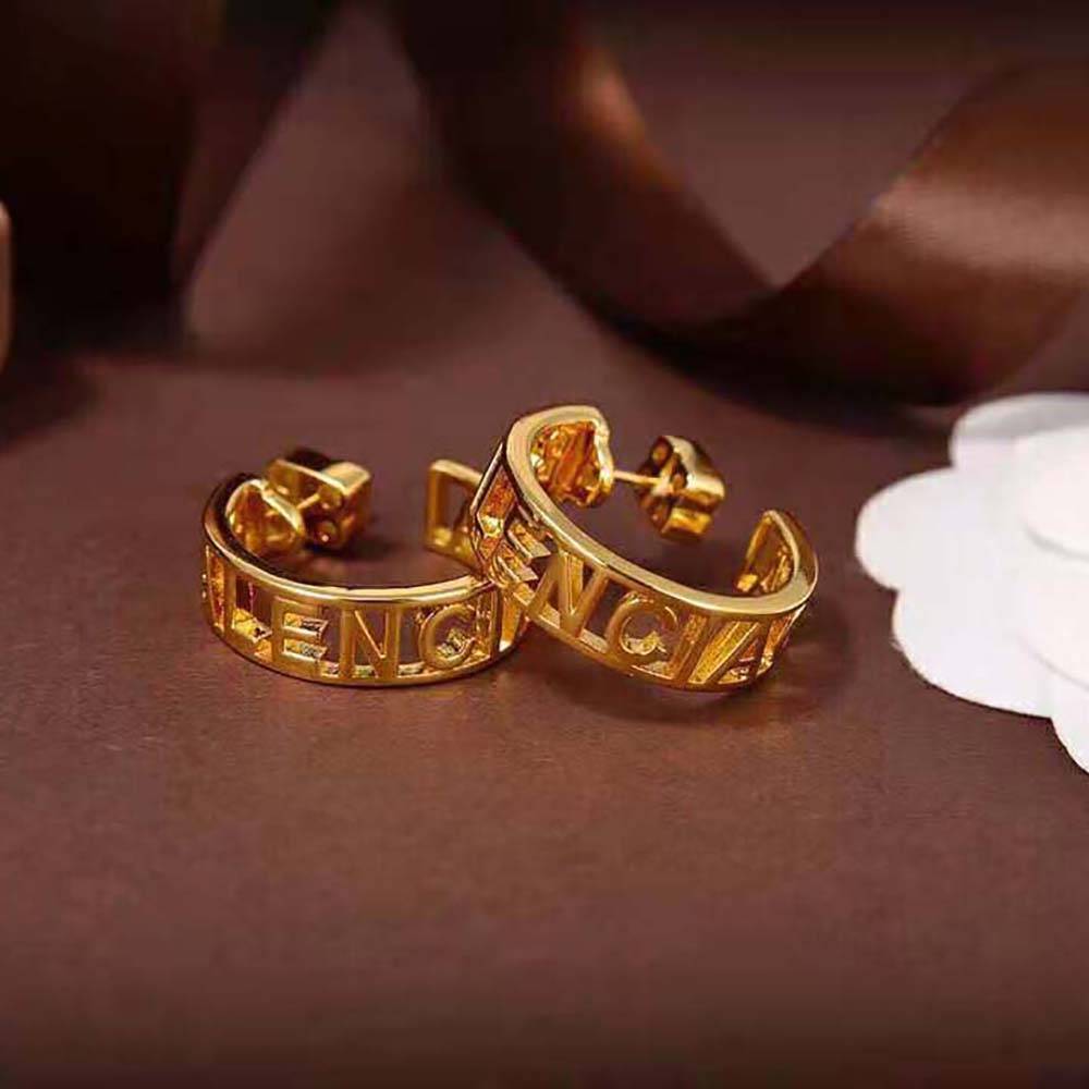 BÔNG TAI Balenciaga Women Logo Earrings in Gold Brass