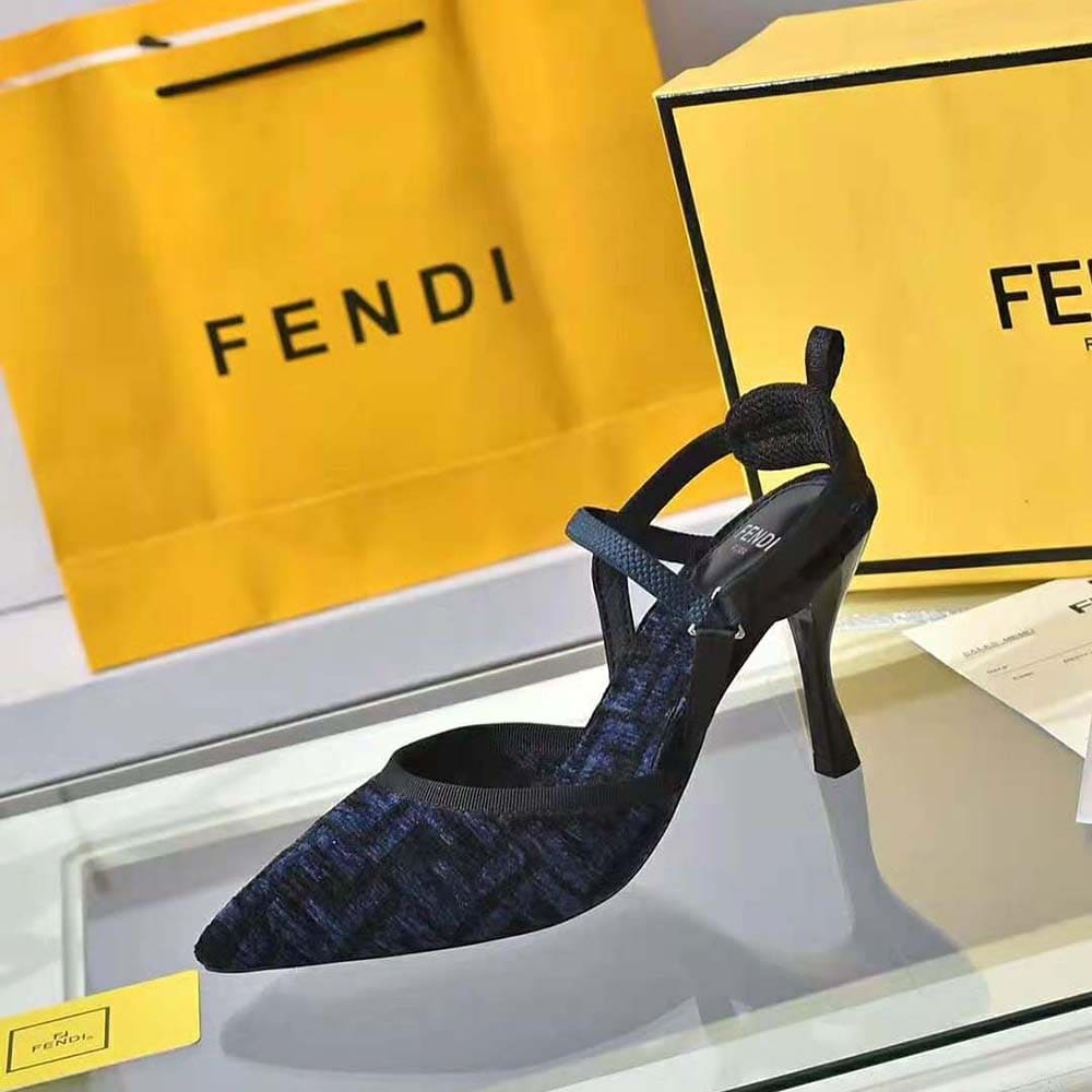 GIÀY Fendi Women Colibrì Lite High-heeled Blue FF Chenille Slingbacks