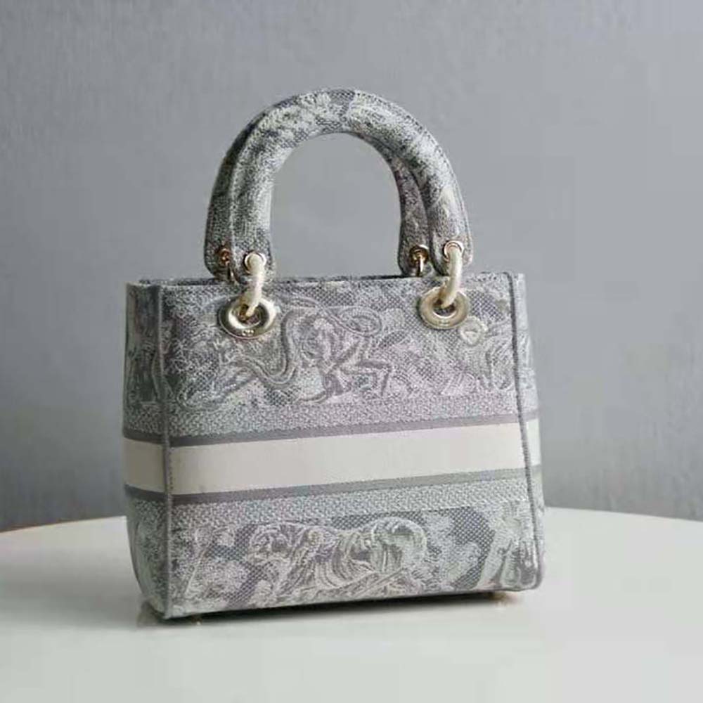TÚI Dior Women Medium Lady D-lite Bag Gray Toile de Jouy Reverse Embroidery