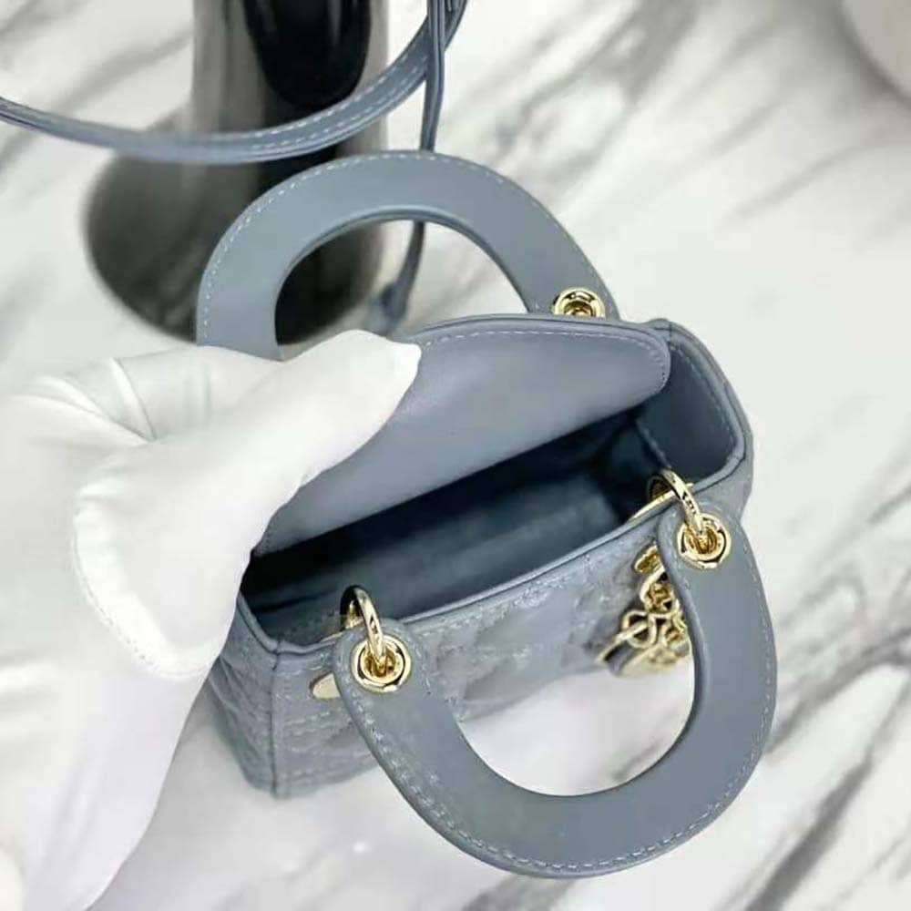 TÚI Dior Women Micro Lady Dior Bag Cloud Blue Cannage Lambskin