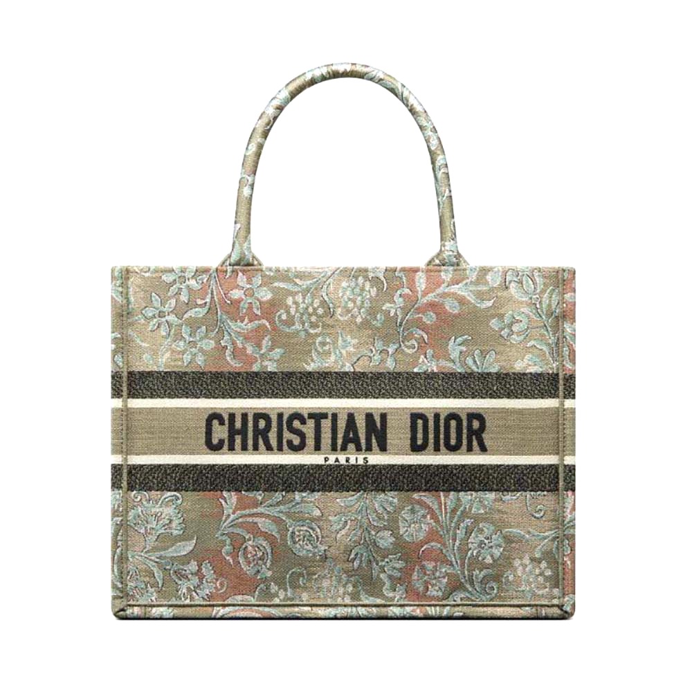 TÚI Christian Dior Book Tote Metallic Green Dior Brocart Embroidery