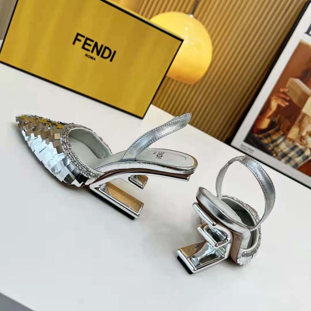 GIÀY Fendi Women First Silver Sequin High-Heeled Slingback