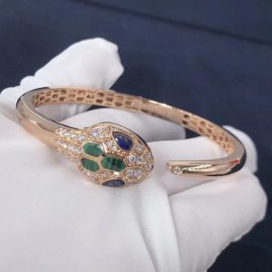 Vòng tay BVLGARI Serpenti đá Sapphire Malachite & kim cương Pave vàng hồng18K