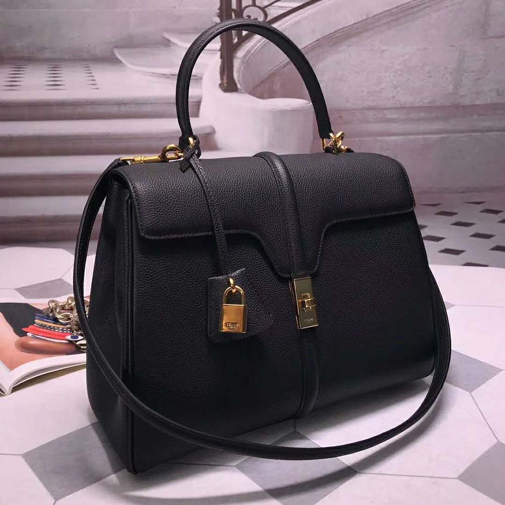 TÚI Celine Women Medium16 Bag in Grained Calfskin-Black