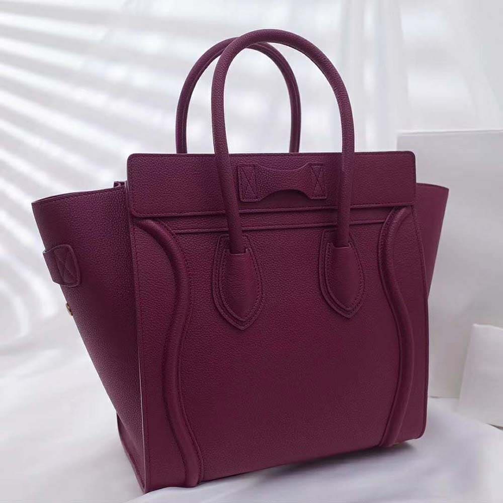 TÚI Celine Women Micro Luggage Handbag in Drummed Calfskin-Maroon