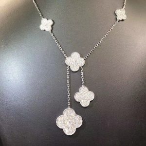 Vòng cổ Van Cleef & Arpels Magic Alhambra 6 Motif kim cương vàng trắng 18K