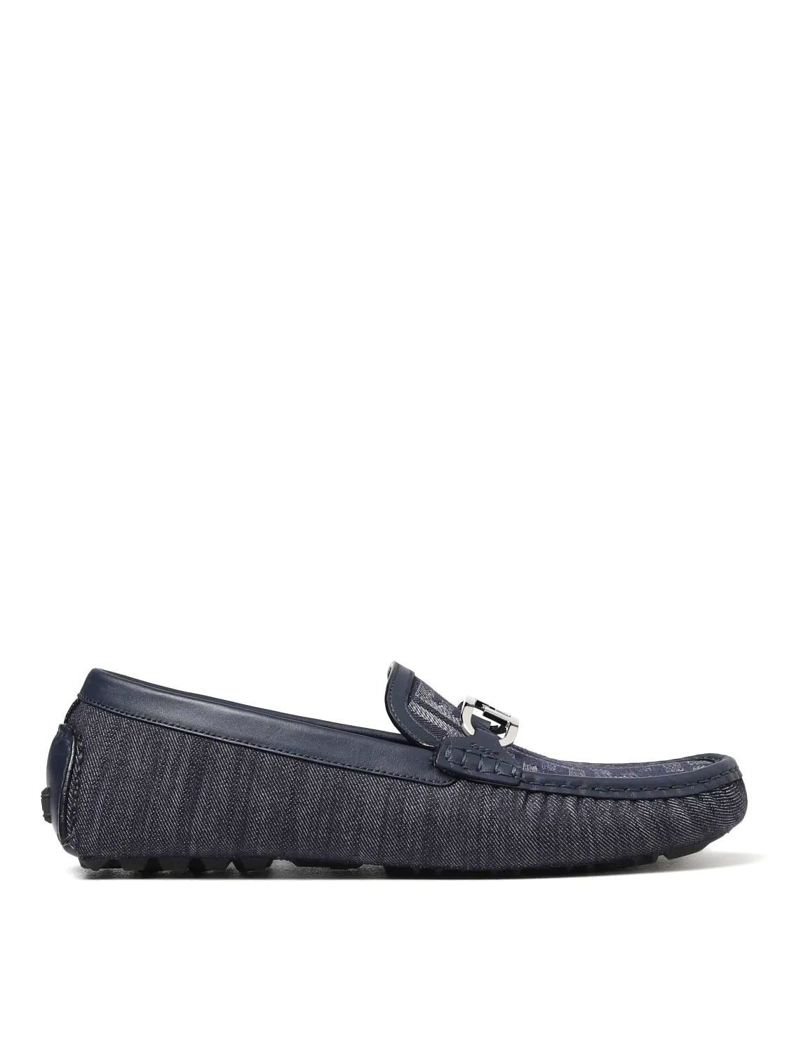GIÀY FENDI Lock moccasins in denim with jacquard FF monogram