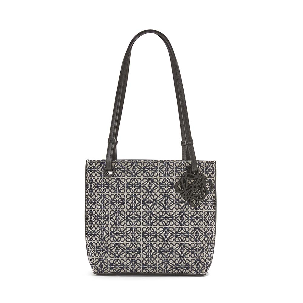 TÚI Loewe Square Tote Bag in Anagram Jacquard and Calfskin-Black