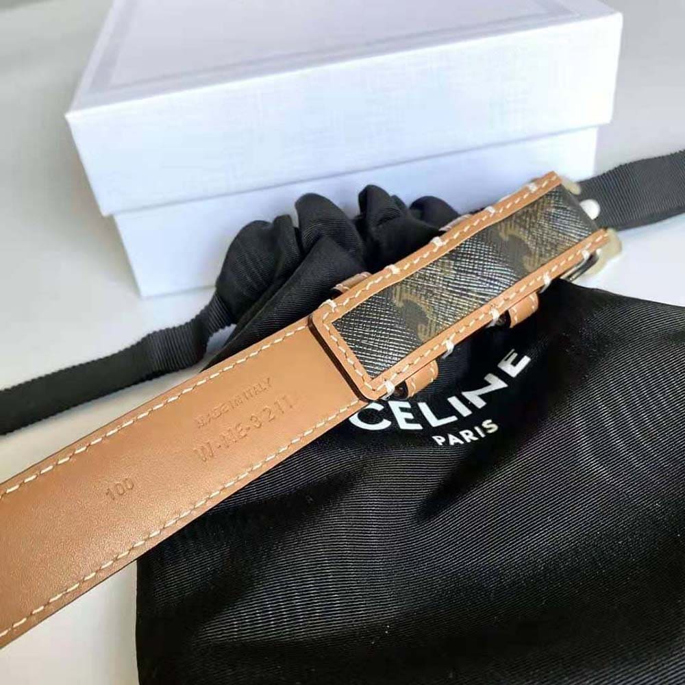 DÂY LƯNG Celine Women Medium with Bborder Triomphe Belt in Triomphe Canvas and Calfskin