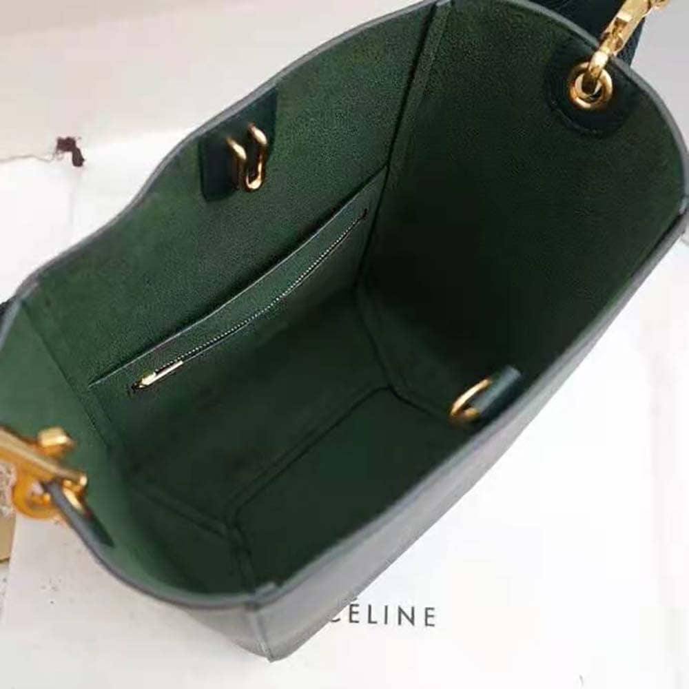 TÚI Celine Women Sangle Small Bucket Bag in Soft Grained Calfskin-Green