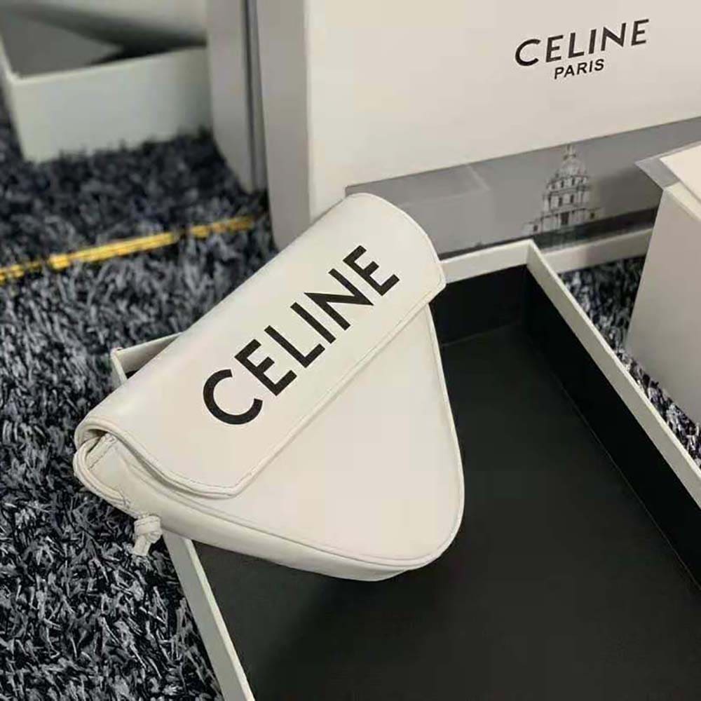 TÚI Celine Women Triangle Bag in Smooth Calfskin with Celine Print-White