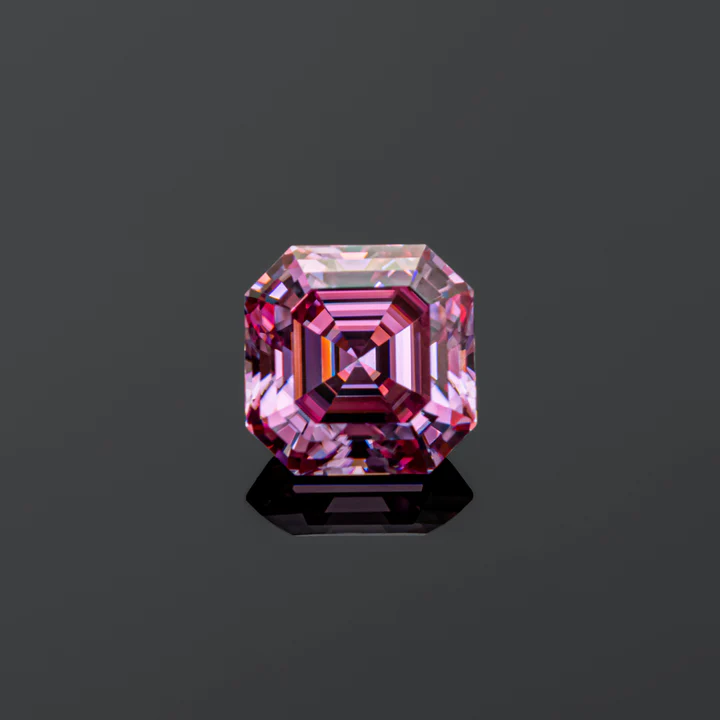 KIM CƯƠNG Asscher Cut Coated Pink Loose Moissanite Stone