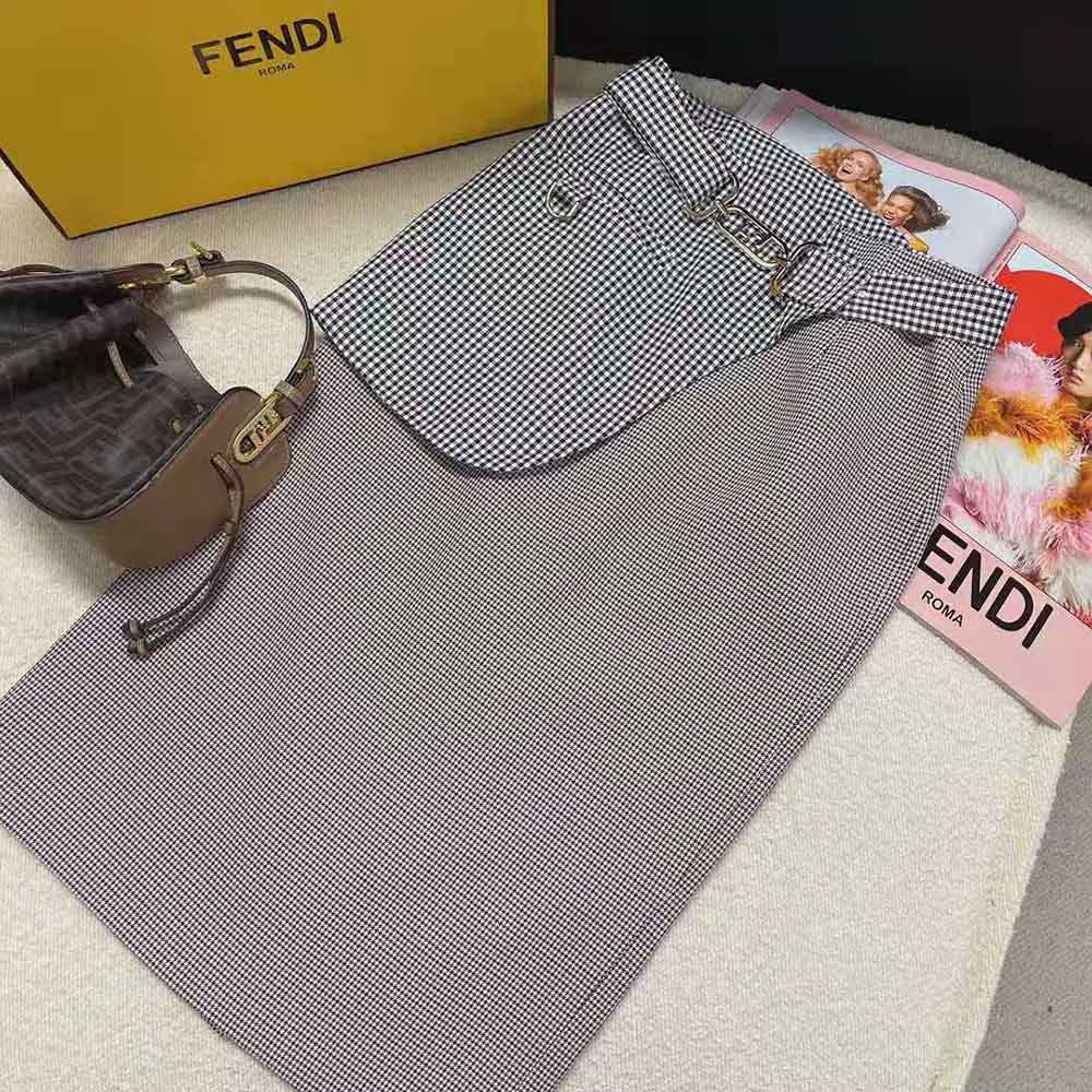 Chân Váy Fendi Women Beige Houndstooth Wool Skirt