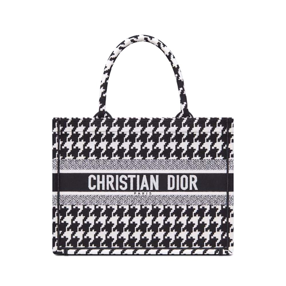 TÚI Dior Book Tote Black Houndstooth Embroidery
