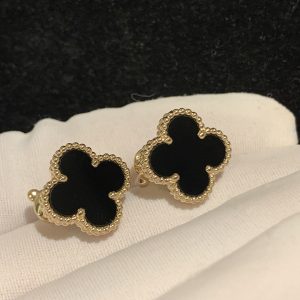 Bông tai Van Cleef & Arpels Vintage Alhambra Onyx vàng hồng 18K