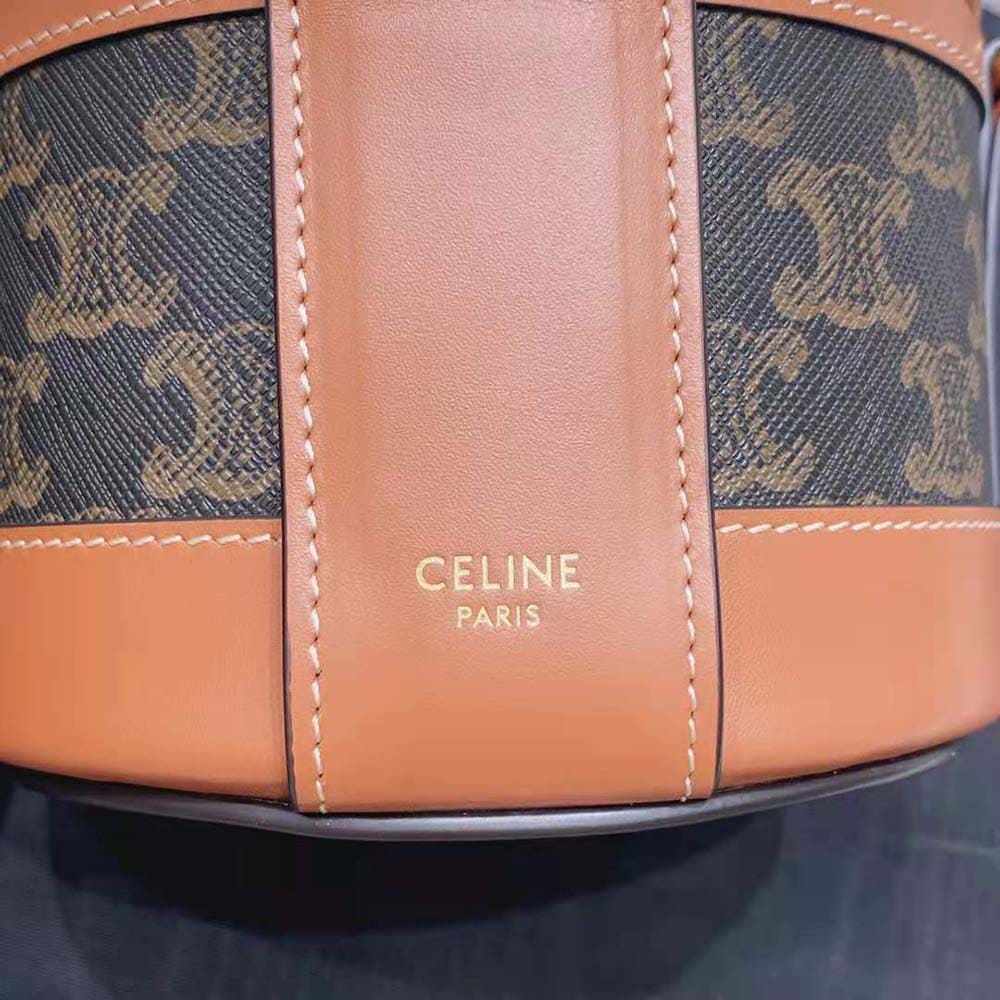 TÚI Celine Women Small Tambour Bag in Triomphe Canvas and Calfskin-Brown