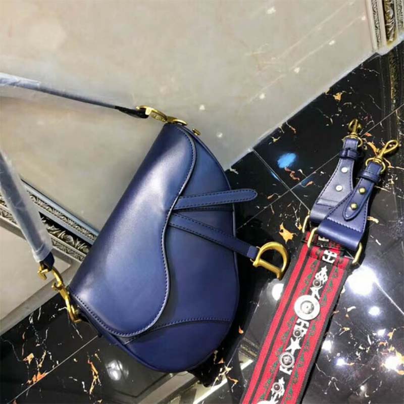 TÚI Dior Women Mini Saddle Bag in Blue Calfskin