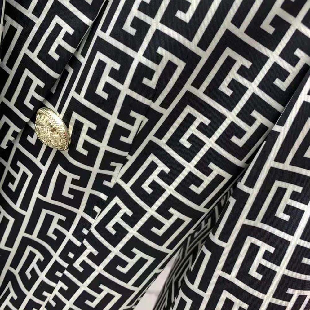 ÁO Balmain Women Monogram Printed Jacket with Shawl Collar